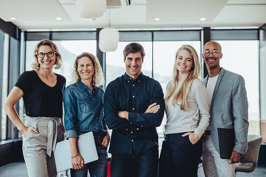 Business-Team lächelt in die Kamera.