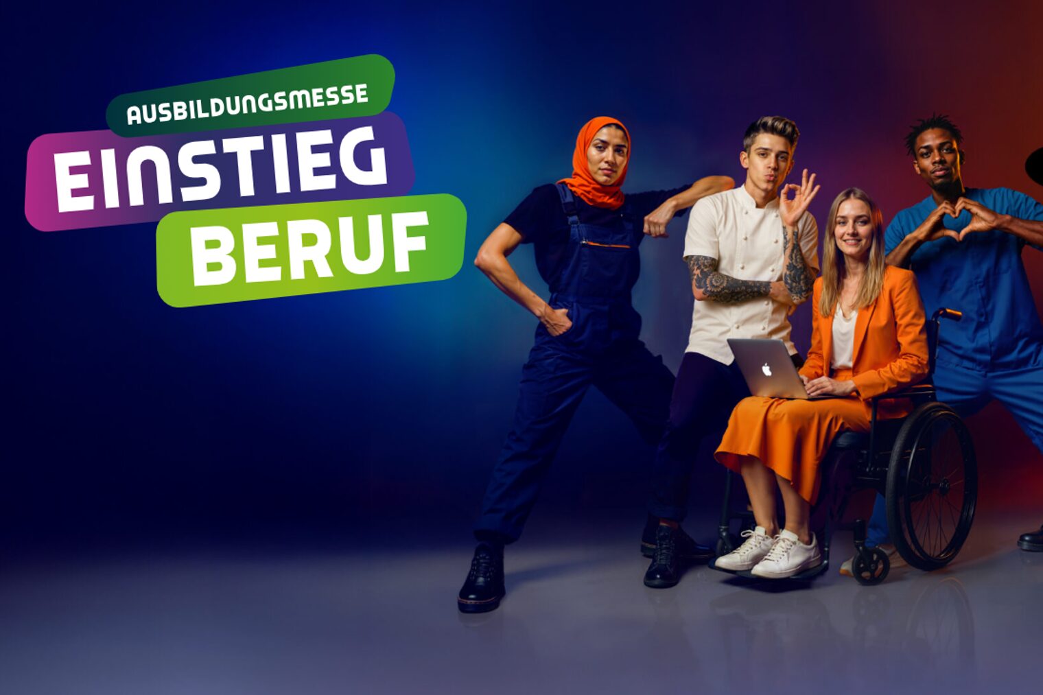 Junge Menschen in verschiedenen Ausbildungsberufen 