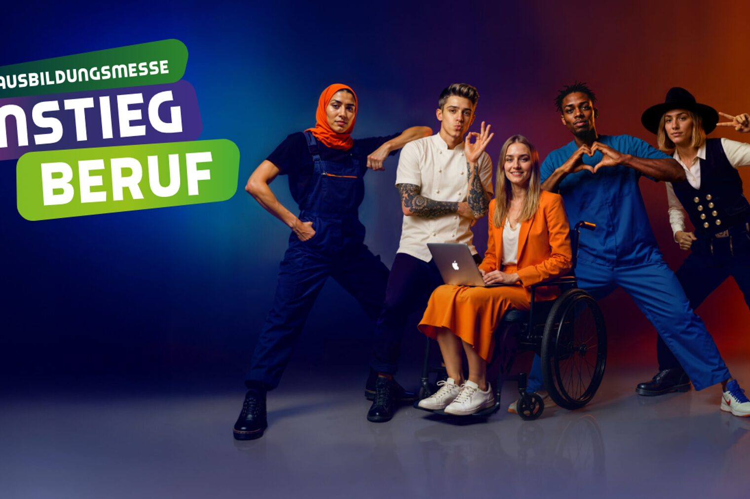 Junge Menschen in verschiedenen Ausbildungsberufen