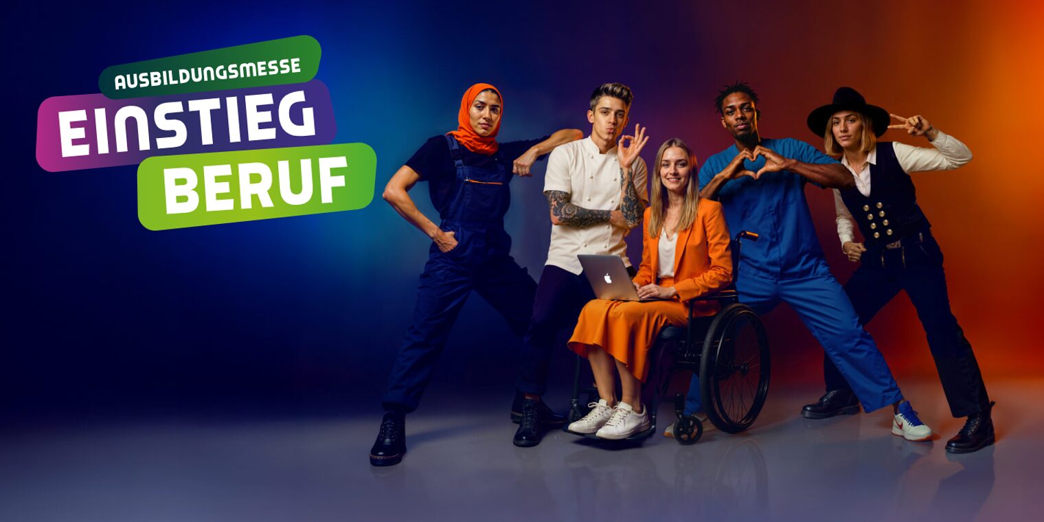 Junge Menschen in verschiedenen Ausbildungsberufen 