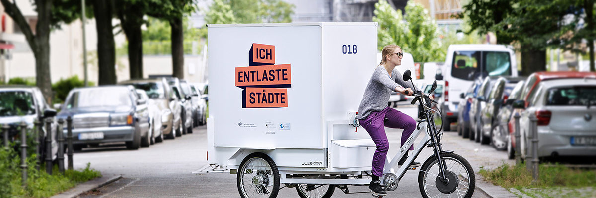 Das Projekt "Ich entlaste Städte" bietet die Möglichkeit Lastenräder kostengünstig zu testen. Titelbild Lastenrad Förderung