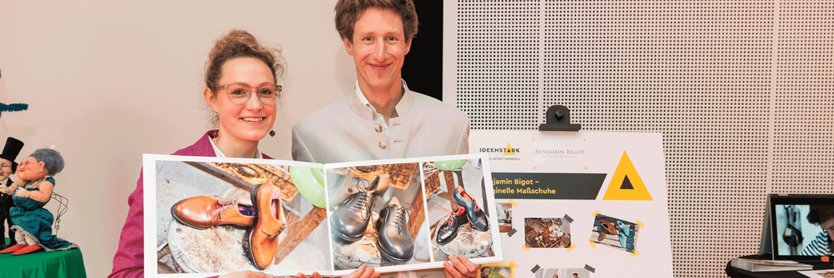 Mathilde Cornet und Benjamin Bigot bei der Präsentation ihres Handwerks. Titelbild Bigot Starke Ideen Land