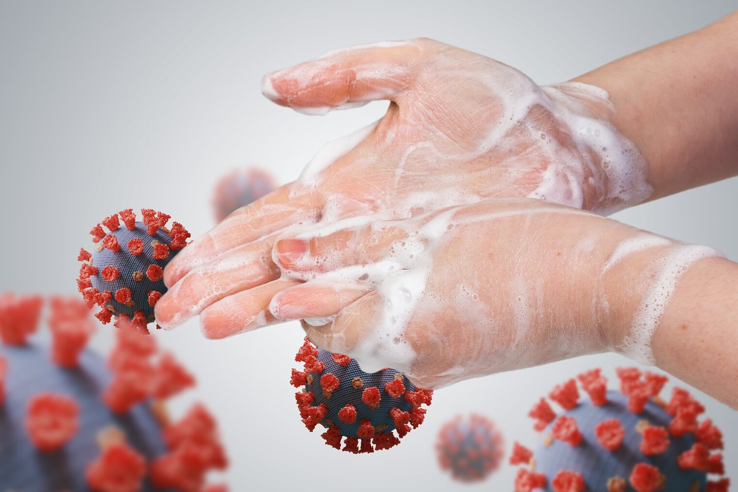 Hygiene concept. Woman is washing her hands. Many viruses around. Schlagwort(e): hygiene, virus, washing, hands, corona, coronavirus, wash, viruses, hand, soap, clean, isolated, care, healthy, epidemic, disinfect, body, infection, sanitary, hygienic, prevention, wet, bubble, sudsy, flu, soapy, cleans, washed, finger, germs, skin, foam, froth, woman, female, dirty, background, health, human, viral, medicine, microbiology, influenza, microscopic, bacterium, microbe, medical, microorganisms, pathogenic, hygiene, virus, washing, hands, corona, coronavirus, wash, viruses, hand, soap, clean, isolated, care, healthy, epidemic, disinfect, body, infection, sanitary, hygienic, prevention, wet, bubble, sudsy, flu, soapy, cleans, washed, finger, germs, skin, foam, froth, woman, female, dirty, background, health, human, viral, medicine, microbiology, influenza, microscopic, bacterium, microbe, medical, microorganisms, pathogenic, Titelbild Hygiene Corona Virus